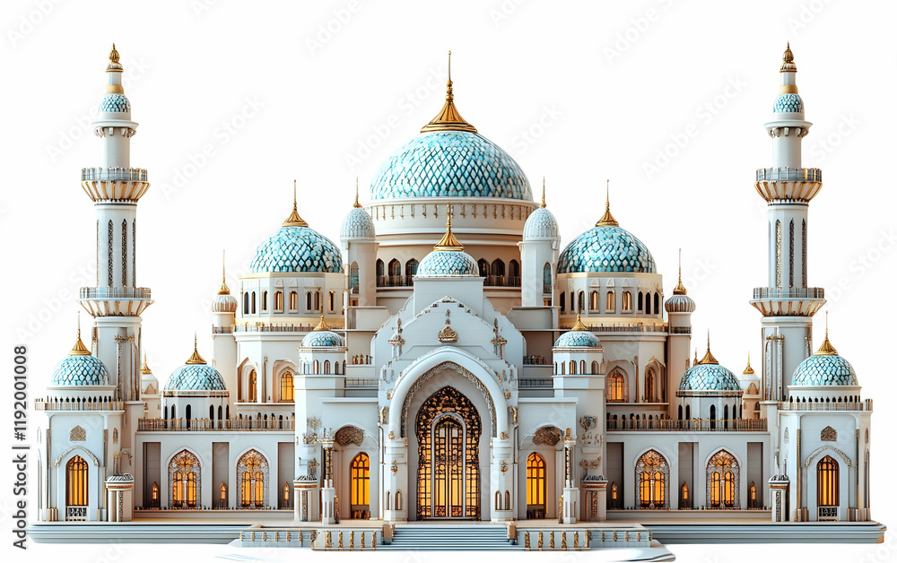 Obraz premium Grand Mosque, Islamic architecture, white background, tourism