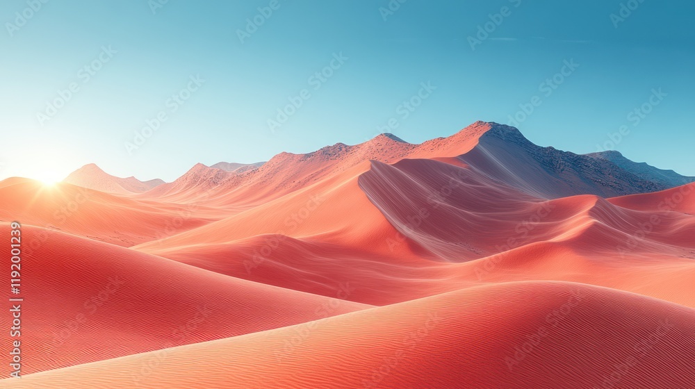 Naklejka premium Sunrise over Coral Dunes: A Serene Desert Landscape