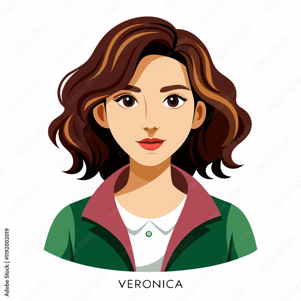 A stylized illustration of a woman's face with wavy hair. A stylized illustration of a woman's face with wavy hair.