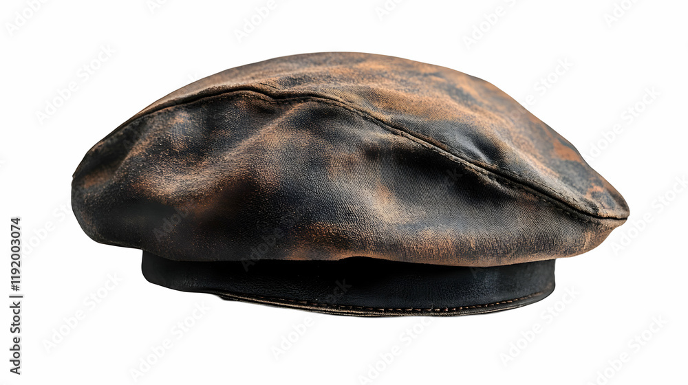 Distressed Leather Beret, Studio Shot, White Background, Fashion Distressed Leather Beret, Studio Shot, White Background, Fashion