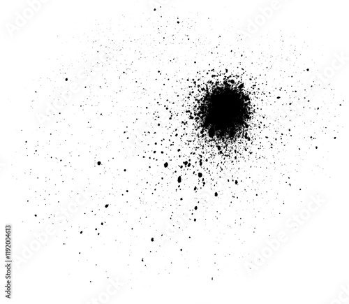 Black ink splatter isolated on white, grungy spray paint texture photo