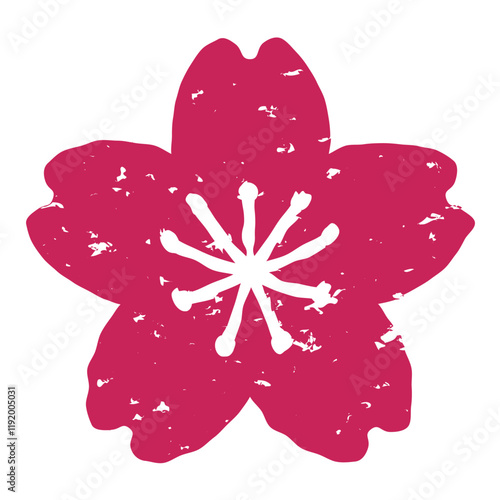 版画風の桜の花のイラスト　背景透過
