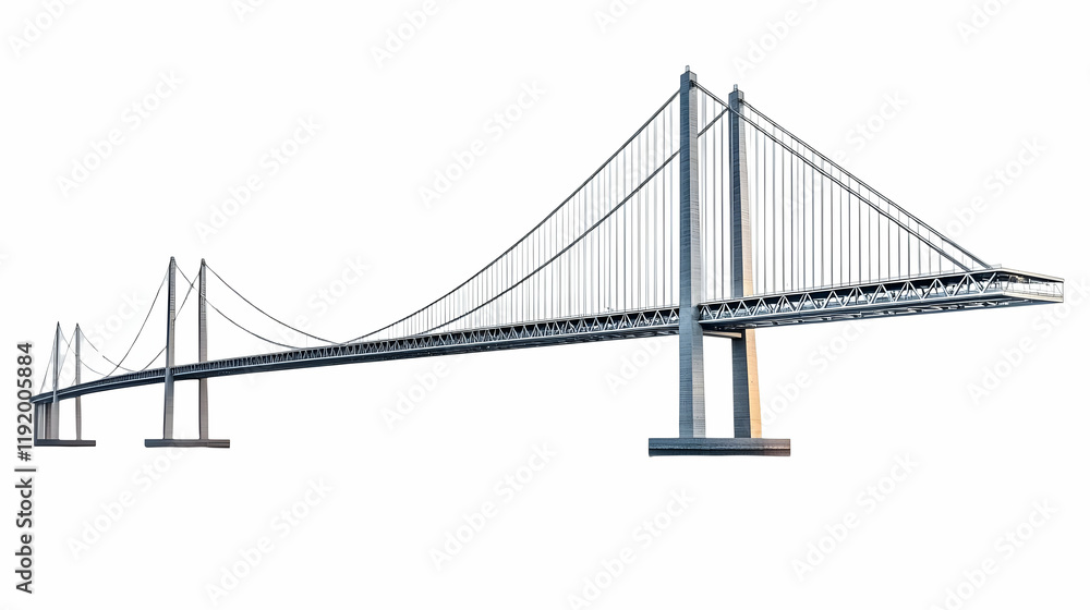 Fototapeta premium Suspension bridge design, isolated, white background