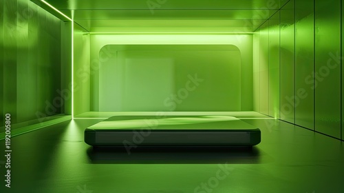 3d render of a green pedestal on a white background with a copy space