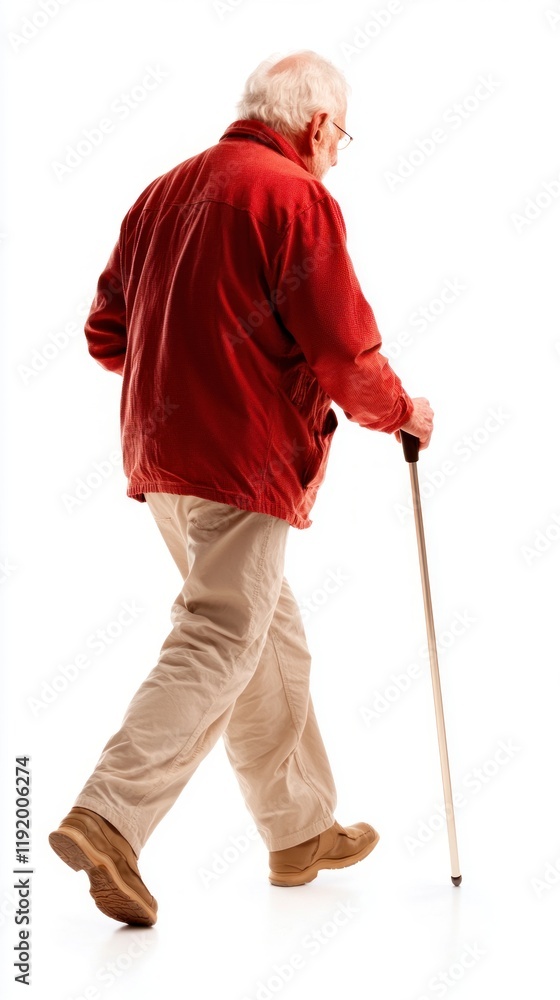 Elderly Man Walking with Cane Rear View Studio Shot Elderly Man Walking with Cane Rear View Studio Shot
