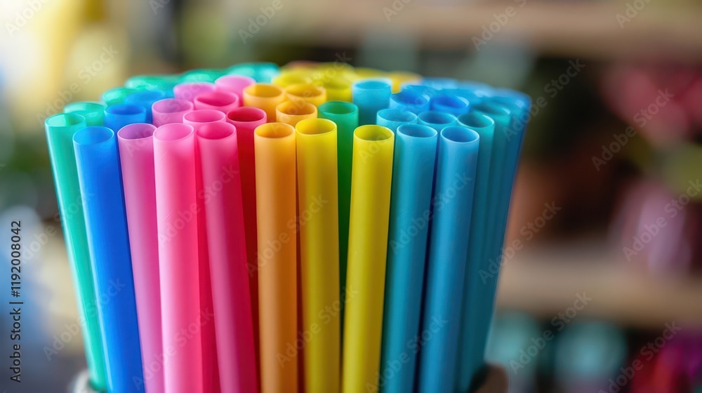 A vibrant collection of colorful drinking straws arranged in a container. A vibrant collection of colorful drinking straws arranged in a container.