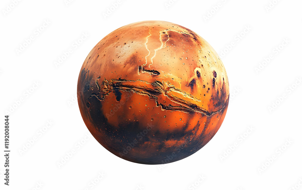 Martian surface, isolated sphere, red planet, space exploration, educational use Martian surface, isolated sphere, red planet, space exploration, educational use