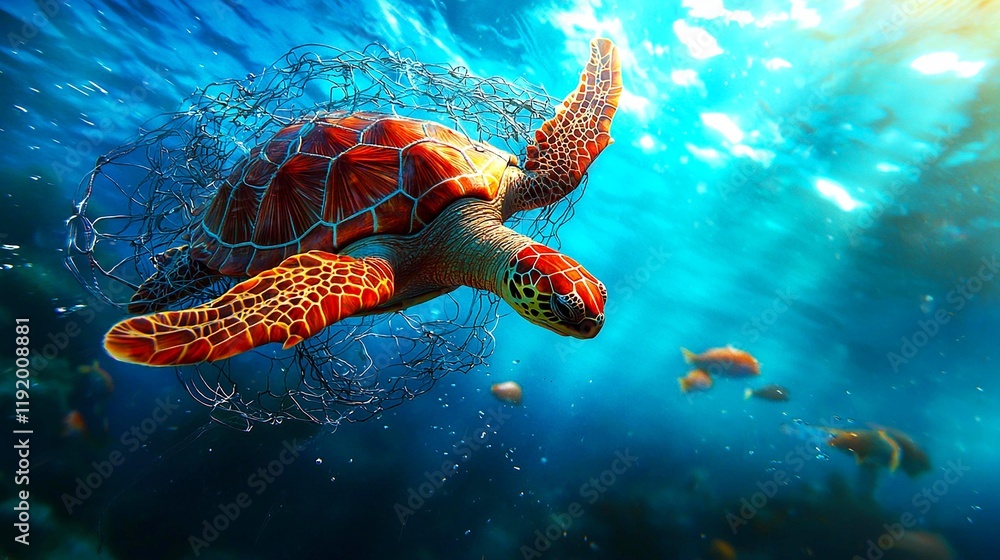 Obraz premium A vibrant sea turtle swims gracefully through a serene underwater environment.