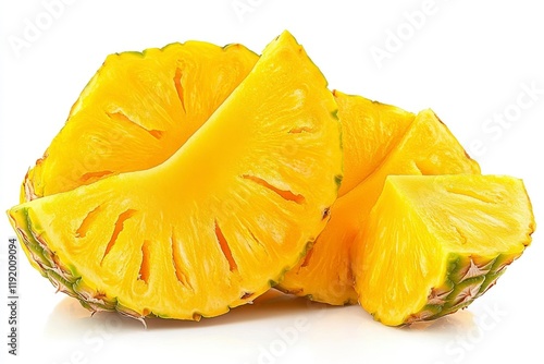 Fresh Pineapple Slices on White Background