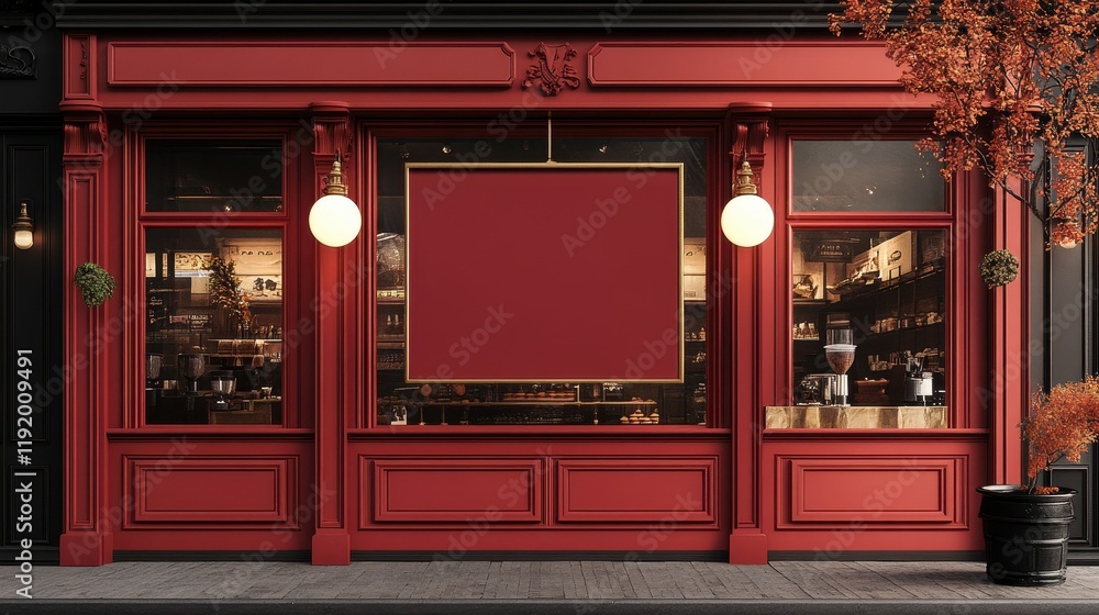 Red storefront with blank sign; perfect for advertising or showcasing your brand. Showcase your business with this elegant, eye-catching shop display. Red storefront with blank sign; perfect for advertising or showcasing your brand. Showcase your business with this elegant, eye-catching shop display.