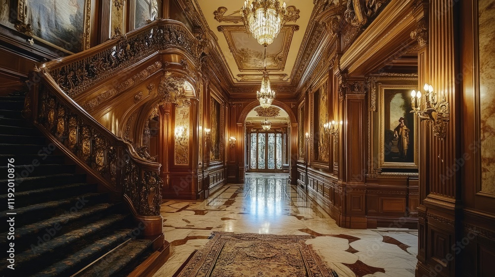 Fototapeta premium Grand Staircase in a Gilded Mansion: Opulence and Elegance