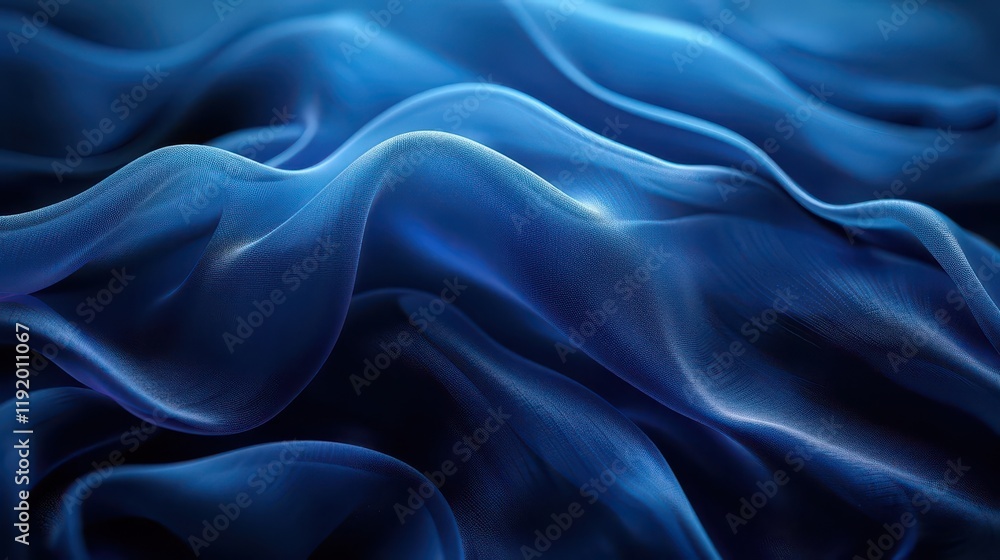 Fototapeta premium A close-up of flowing blue fabric, showcasing smooth curves and light reflections.
