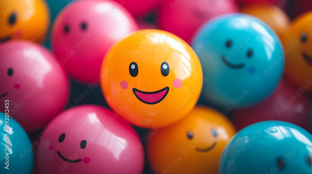 Joyful colorful smiley balls studio photography playful atmosphere Joyful colorful smiley balls studio photography playful atmosphere