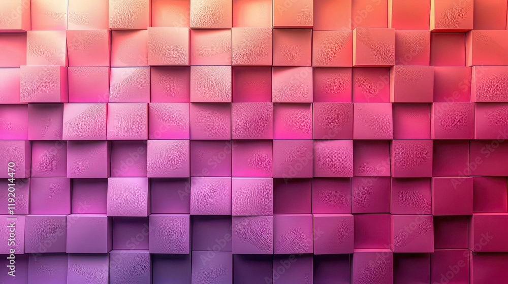 A vibrant abstract background of 3D cubes in shades of pink and purple.