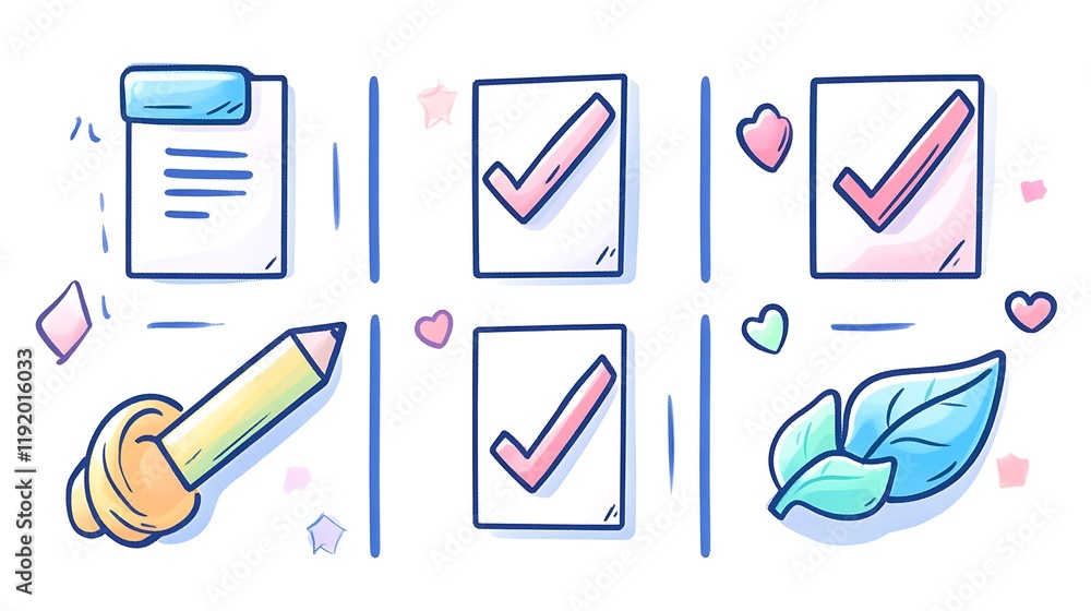 Achieving goals with checklists and notes office graphic design clean view