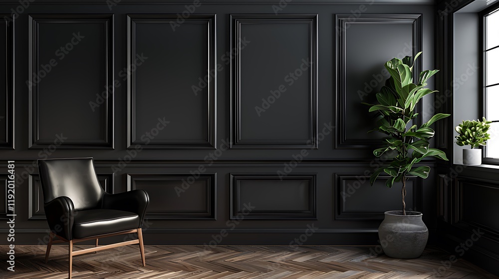 Fototapeta premium Classic interior with black walls and wooden floor
