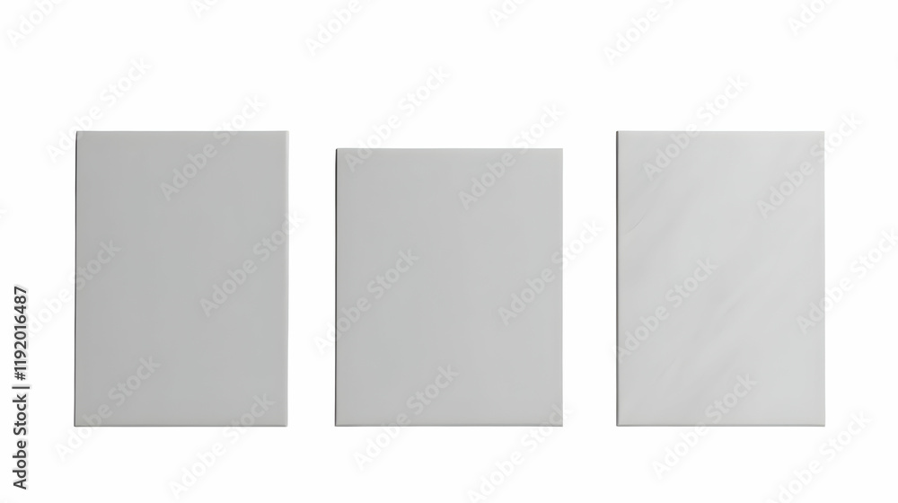 Three Blank Papers Mockup, White Background, Design Three Blank Papers Mockup, White Background, Design