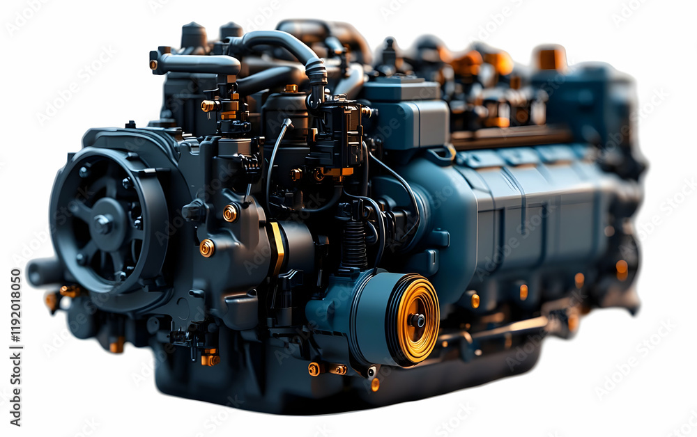 Fototapeta premium Powerful marine engine, studio shot, isolated, industrial