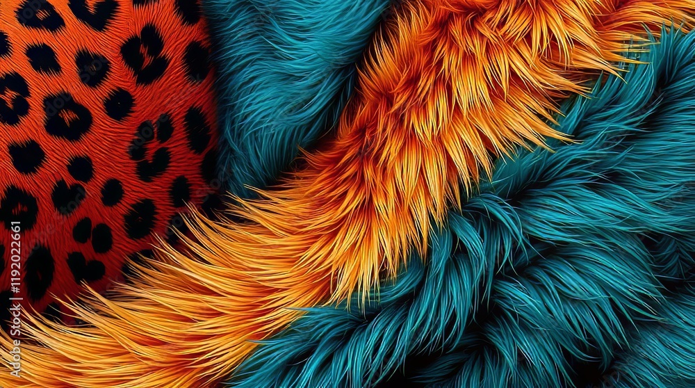 Abstract Furry Background with Vibrant Colors and Leopard Print, unique Pattern Abstract Furry Background with Vibrant Colors and Leopard Print, unique Pattern