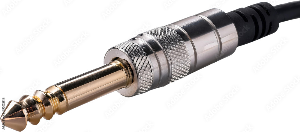 High quality 1 4 inch gold plated audio cable connector close up studio shot High quality 1 4 inch gold plated audio cable connector close up studio shot