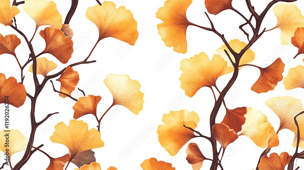 Ginkgo leaves in autumn colors on a white isolated background. Ginkgo leaves in autumn colors on a white isolated background.