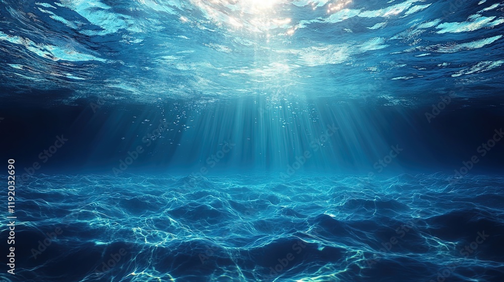 Fototapeta premium Minimalist underwater abstract background with soft wave-like patterns and glowing highlights