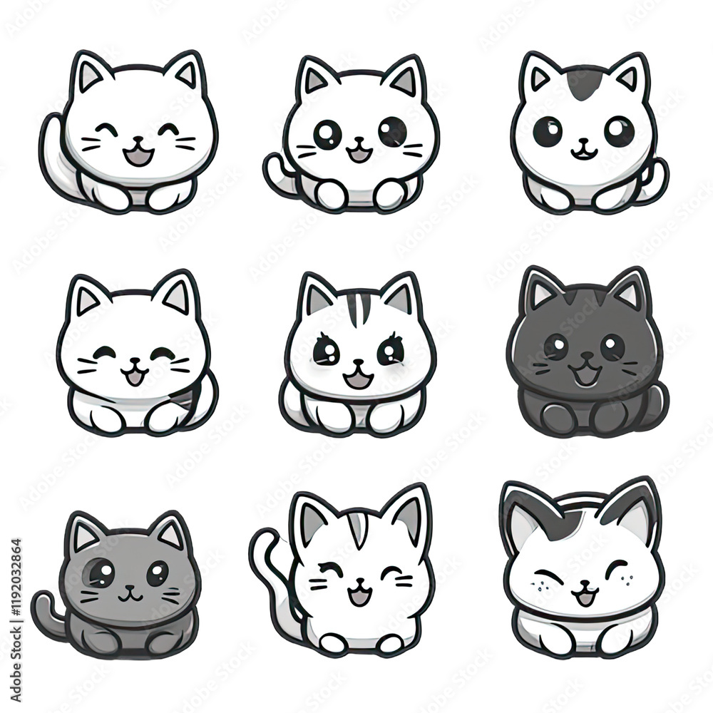 Stylish Cat Icon Set with Nine Unique Designs for Feline Enthusiasts in Crisp Vector Art Format Stylish Cat Icon Set with Nine Unique Designs for Feline Enthusiasts in Crisp Vector Art Format