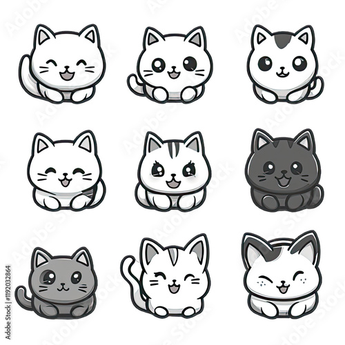 Stylish Cat Icon Set with Nine Unique Designs for Feline Enthusiasts in Crisp Vector Art Format