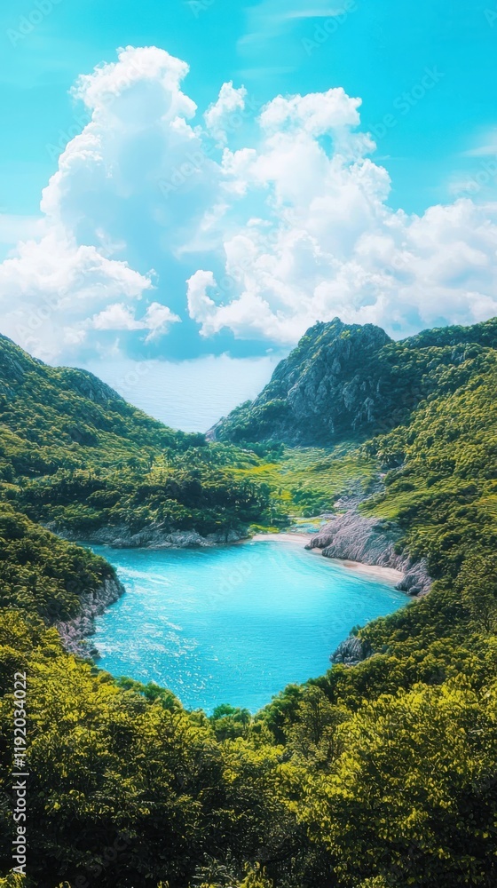 Tranquil bay surrounded by lush greenery tropical paradise photo natural environment aerial view serenity Tranquil bay surrounded by lush greenery tropical paradise photo natural environment aerial view serenity