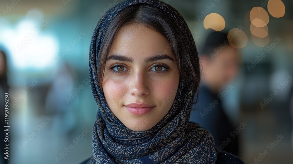 Young woman with a scarf in a blurred background. Young woman with a scarf in a blurred background.