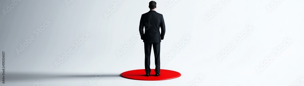 Businessman standing on red circle, white isolated background. Businessman standing on red circle, white isolated background.