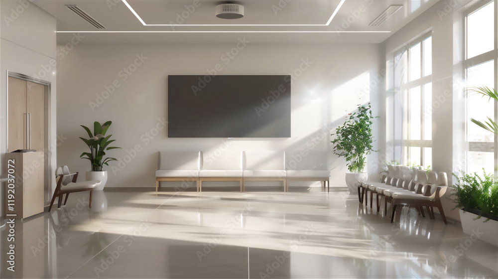 Modern minimalist waiting room with television, version 10 Modern minimalist waiting room with television, version 10