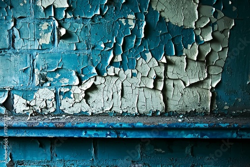 An aged brick wall with peeling paint provides a textured, rustic backdrop, showcasing its rich history and artistic appeal for creative projects. photo