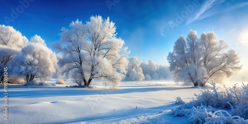 Icy winter landscape with frozen cristalls and snow-covered trees, frost, winter,  frost,winter, cold photo