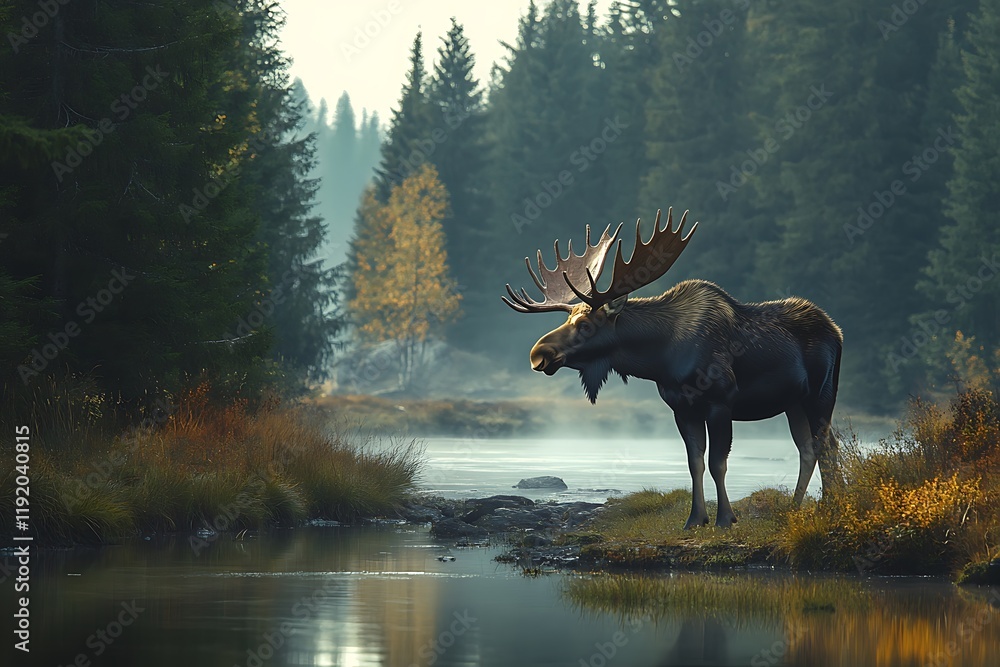 Majestic Moose by the Misty Lake Majestic Moose by the Misty Lake
