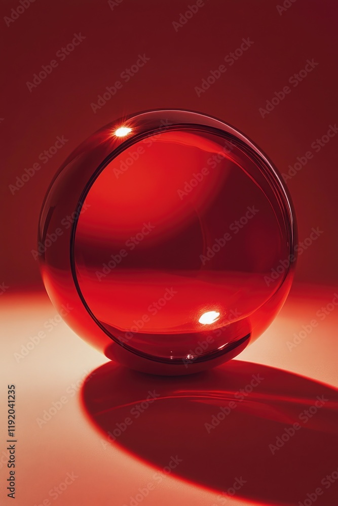 Red glass ball on table Red glass ball on table