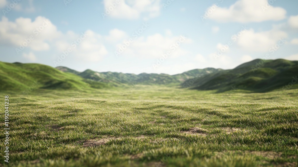 Serene Grassland Vista: Rolling Hills Under a Summer Sky Serene Grassland Vista: Rolling Hills Under a Summer Sky