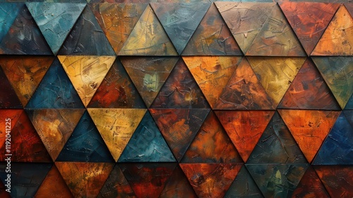 Wallpaper Mural Abstract artwork featuring a mosaic of textured triangles in warm colors. Torontodigital.ca