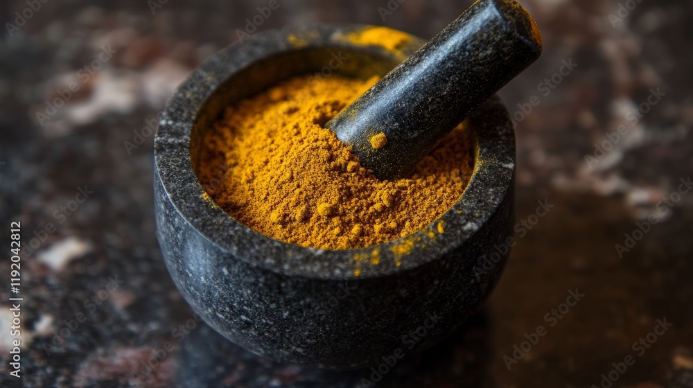 Turmeric in Mortar Grinder drugs and ingredient herbs on wooden background Turmeric in Mortar Grinder drugs and ingredient herbs on wooden background