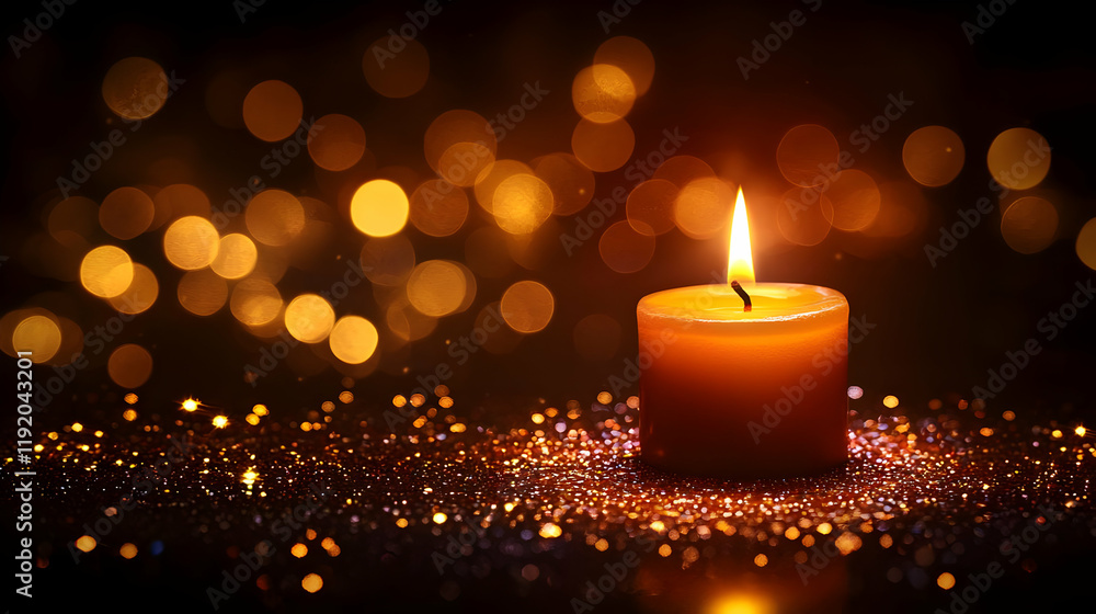 Burning Candle's Warm Glow on Glitter Burning Candle's Warm Glow on Glitter
