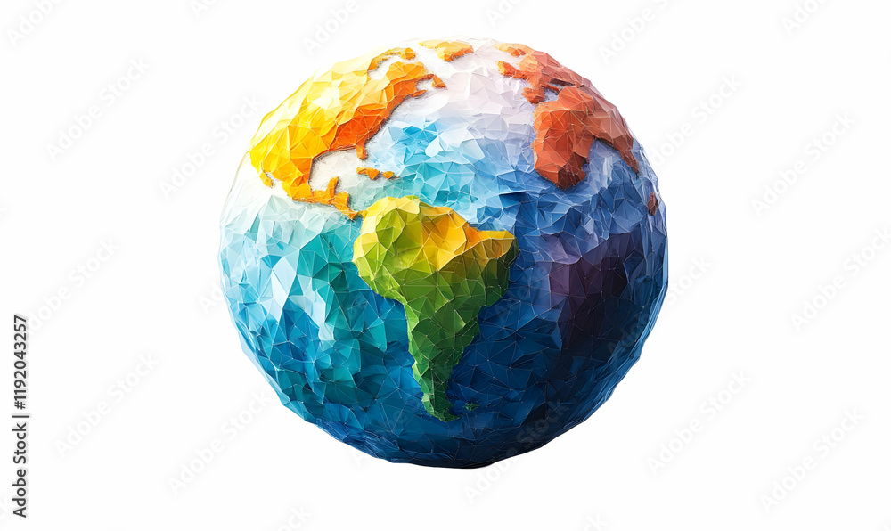 Fototapeta premium Colorful Low-Poly Earth Model, White Background