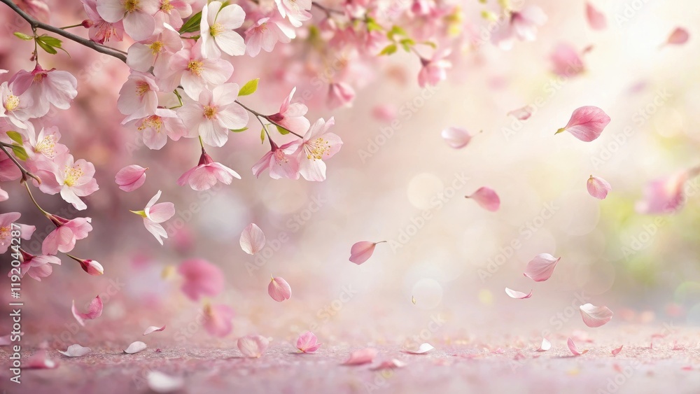 Pink sakura petals falling gently on a soft white background, with delicate pink hues and subtle texture, nature scene, pastel colors Pink sakura petals falling gently on a soft white background, with delicate pink hues and subtle texture, nature scene, pastel colors