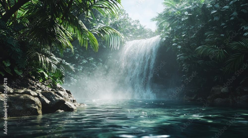 Serene Waterfall in Lush Tropical Paradise Serene Waterfall in Lush Tropical Paradise