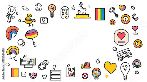 Creative Illustrations of Fun Icons Digital Art Colorful Background Modern Style Vibrant Concept