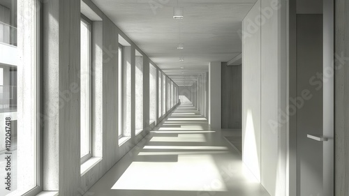 Sleek apartment hallway, neutral design tones, 3D illustration
