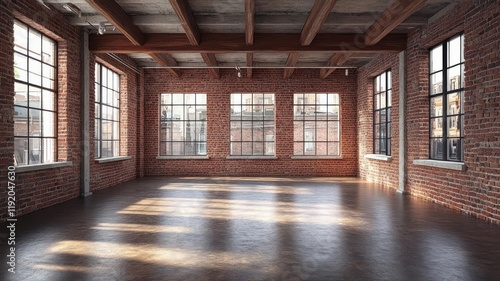 Wallpaper Mural Loft apartment, exposed brick walls and beams, 3D illustration Torontodigital.ca