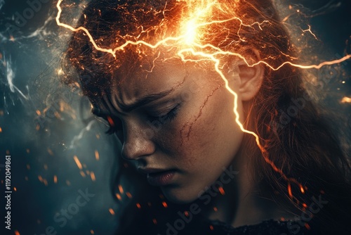 Woman with hair afire