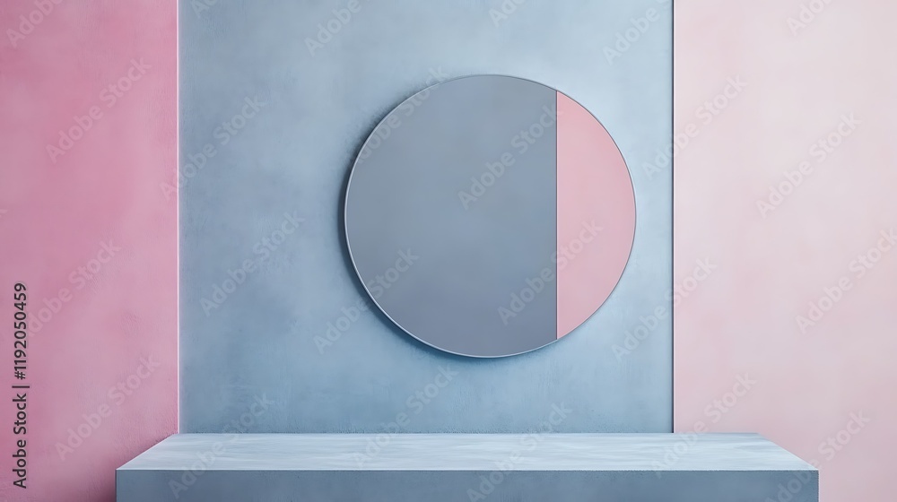 Pastel studio background, round mirror, product display Pastel studio background, round mirror, product display