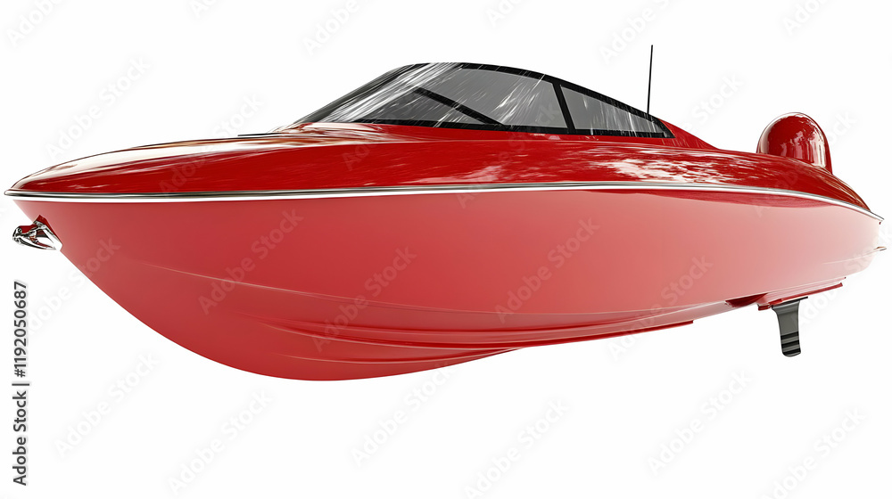 Naklejka premium Red speedboat isolated, white background, boating
