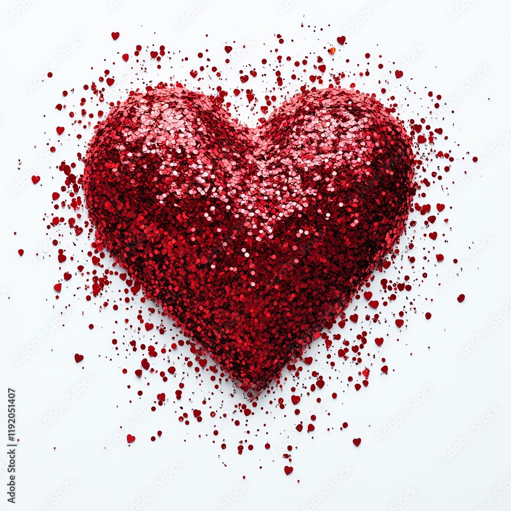 Heart shape made of red glitter on a white isolated background. Heart shape made of red glitter on a white isolated background.